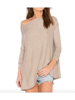 FREE PEOPLE Lover Rib Thermal Long Sleeve Taupe XS